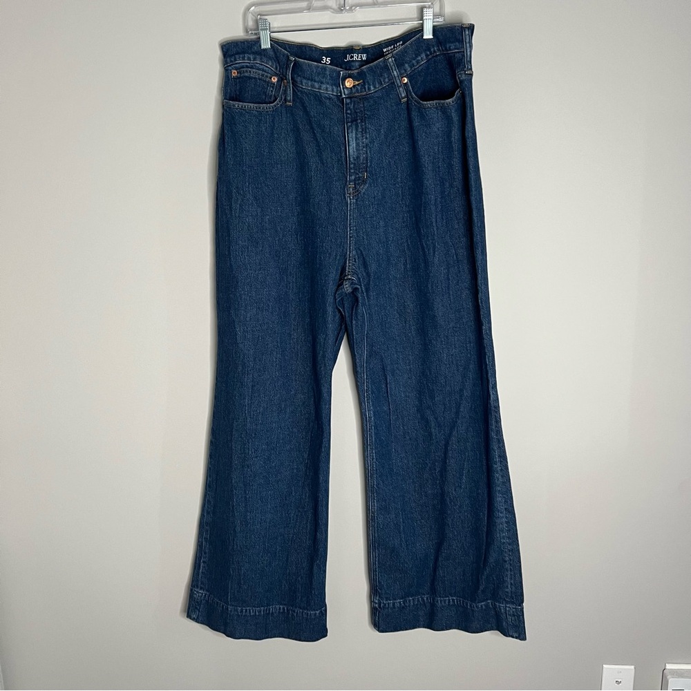 J Crew Wide Leg Denim Trouser Pants in Fiorellas Wash Women's Size 35 - Picture 5 of 8